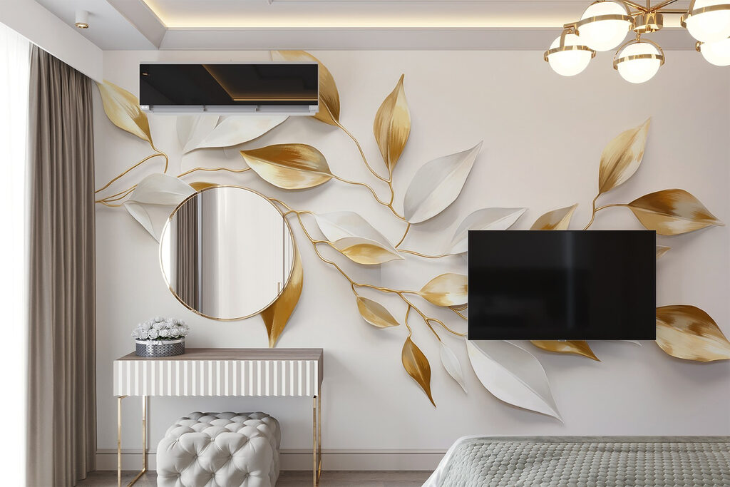 Gouden bladeren langs wit — interieur 1