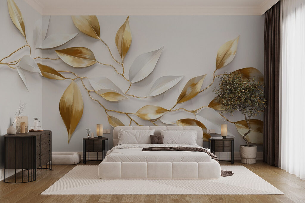 Gouden bladeren langs wit — interieur 2