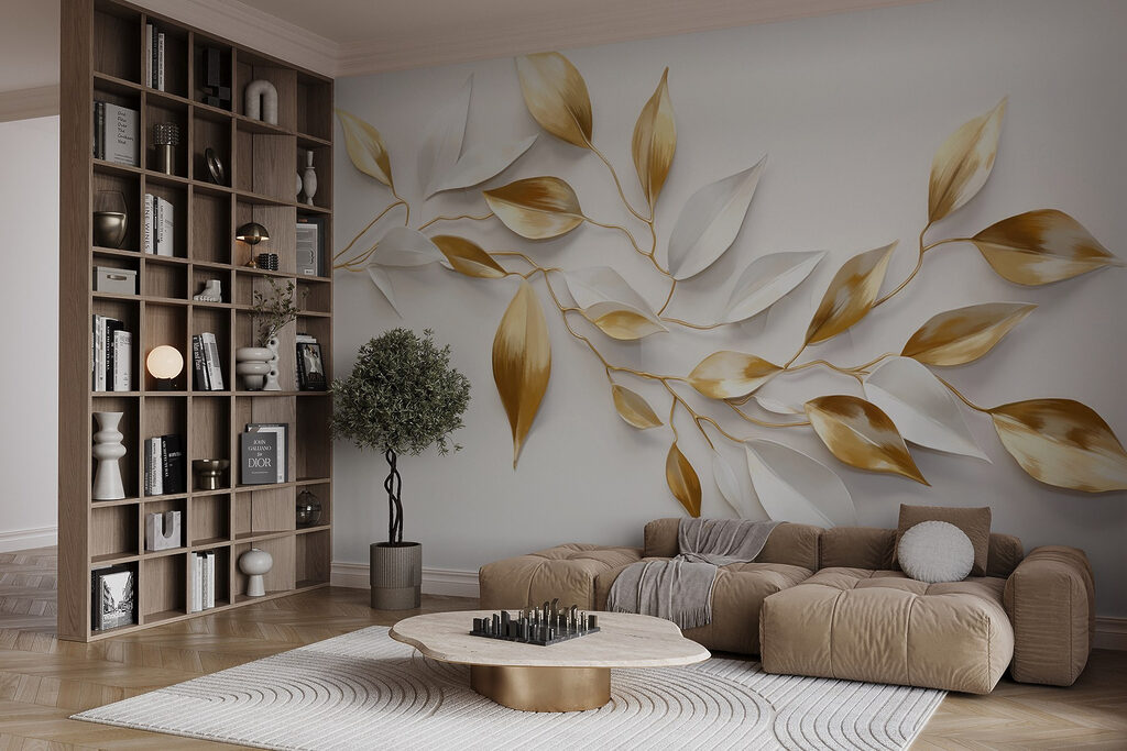 Gouden bladeren langs wit — interieur 4