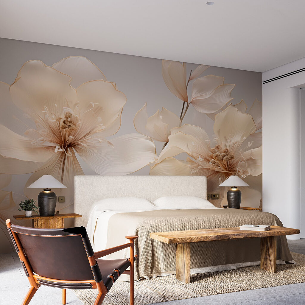 Lichte bloemen op zachtgrijs — interieur 1