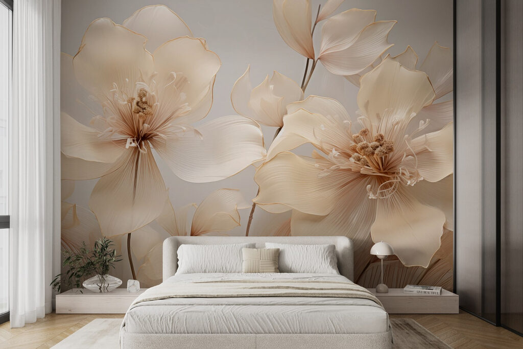 Lichte bloemen op zachtgrijs — interieur 2