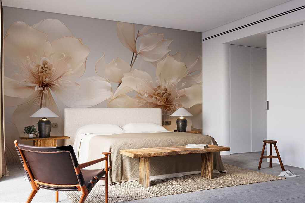 Lichte bloemen op zachtgrijs — interieur 4