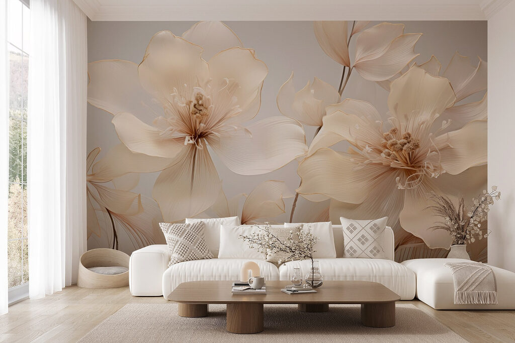 Lichte bloemen op zachtgrijs — interieur 5