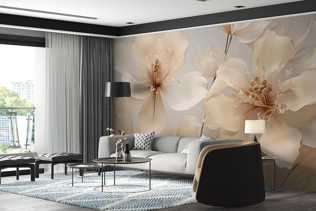 Lichte bloemen op zachtgrijs — interieur 6
