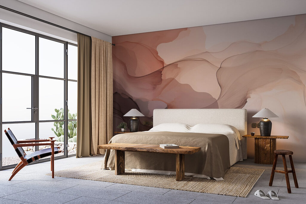 Zachte, vloeiende abstracte kleuren mengen prachtig in een interieur