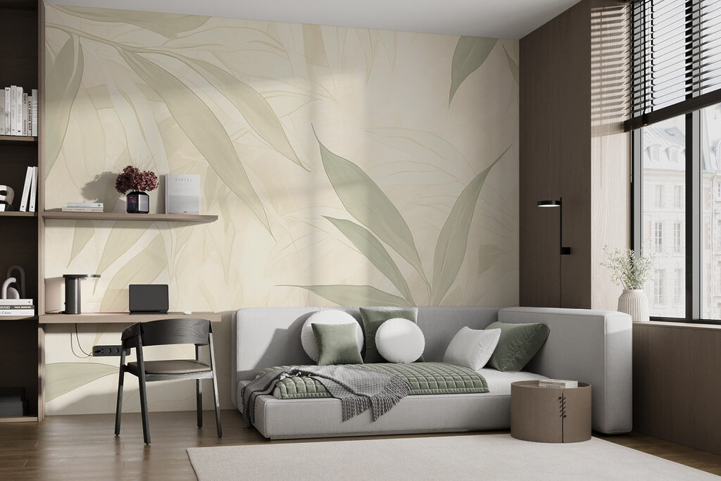 Bleek blad in roomgroen — interieur 2