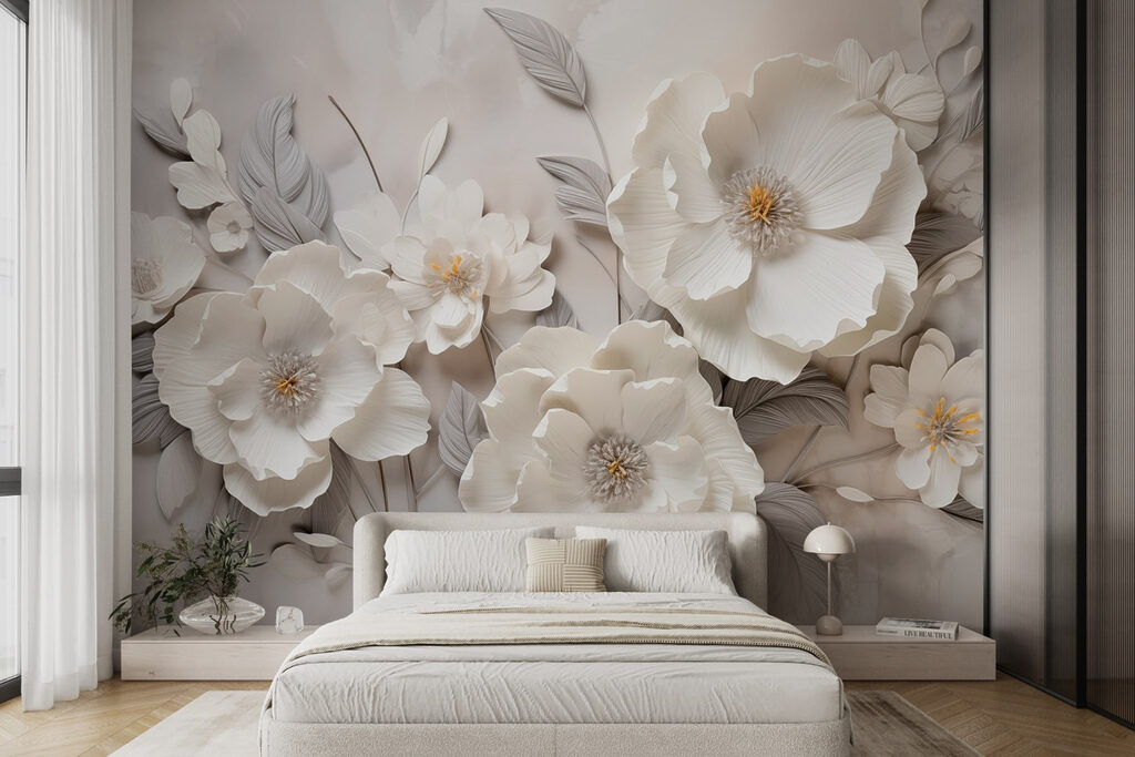 Witte bloemen, grijze bladeren — interieur 1
