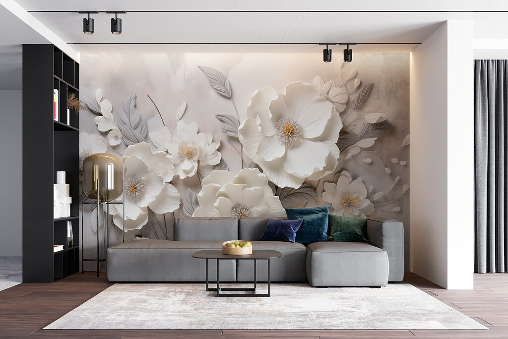 Witte bloemen, grijze bladeren — interieur 3