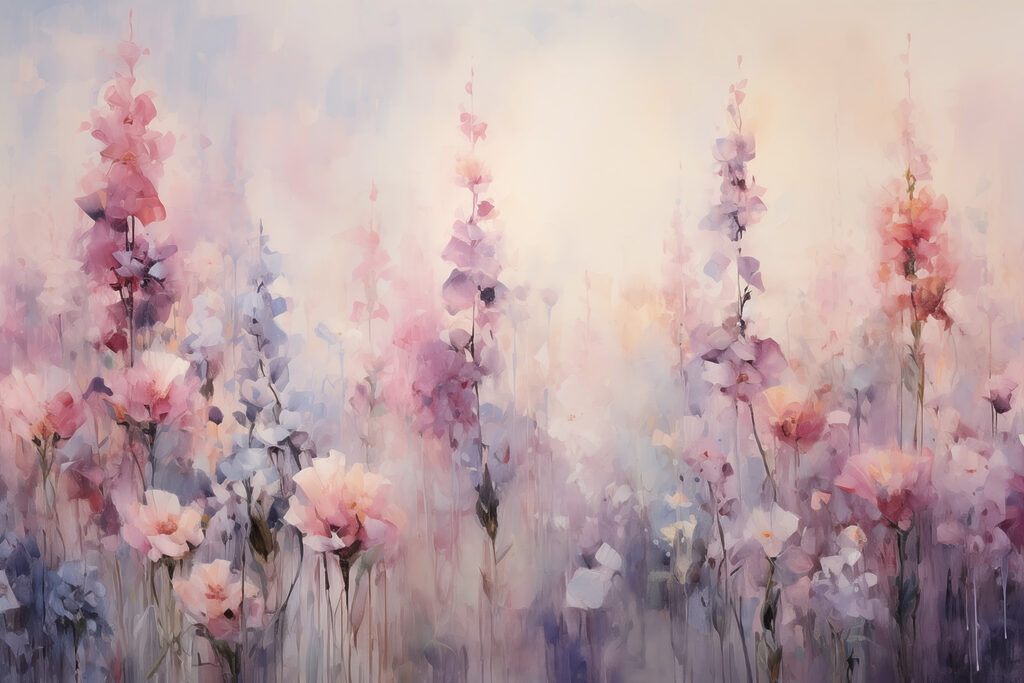 Roze bloemen in pastelverf — volledig ontwerp