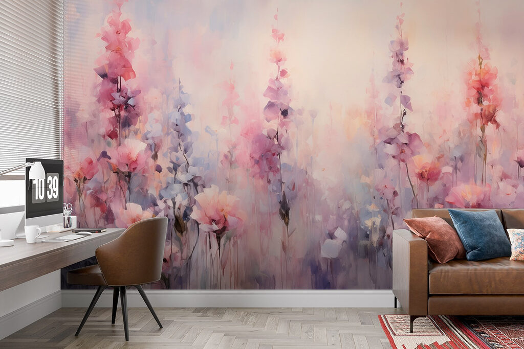 Roze bloemen in pastelverf — interieur 1