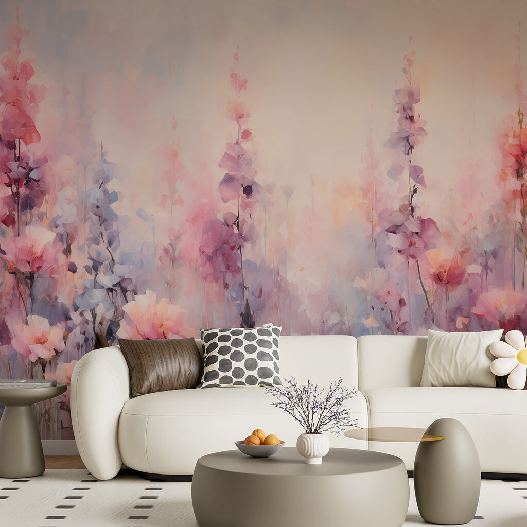 Roze bloemen in pastelverf — interieur 2