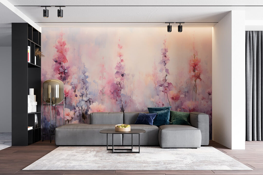 Roze bloemen in pastelverf — interieur 3