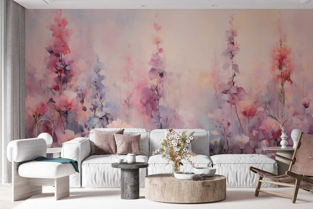 Roze bloemen in pastelverf — interieur 4