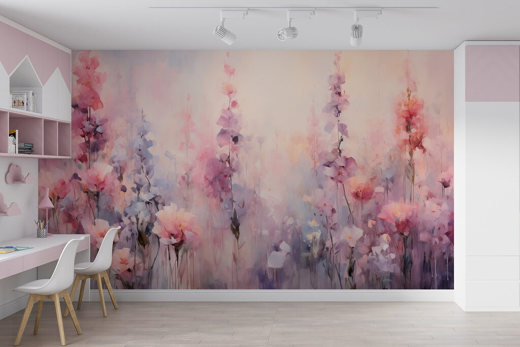 Roze bloemen in pastelverf — interieur 5