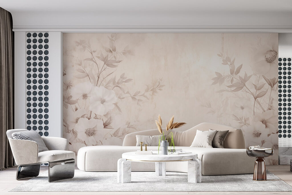 Wit bloempatroon op een wit oppervlak — interieur 3