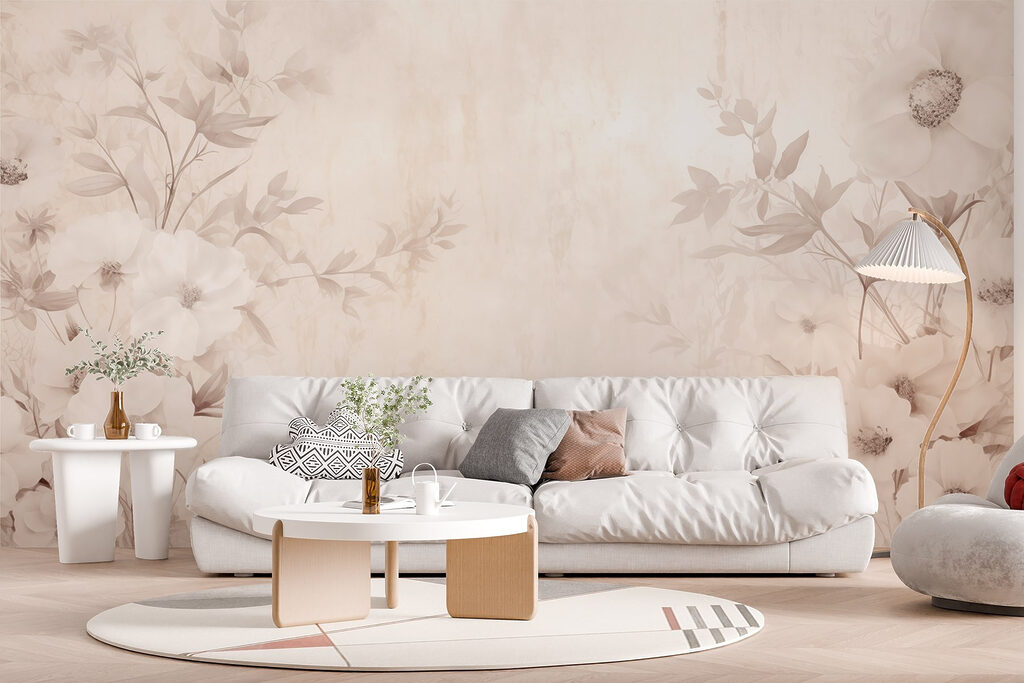 Wit bloempatroon op een wit oppervlak — interieur 4