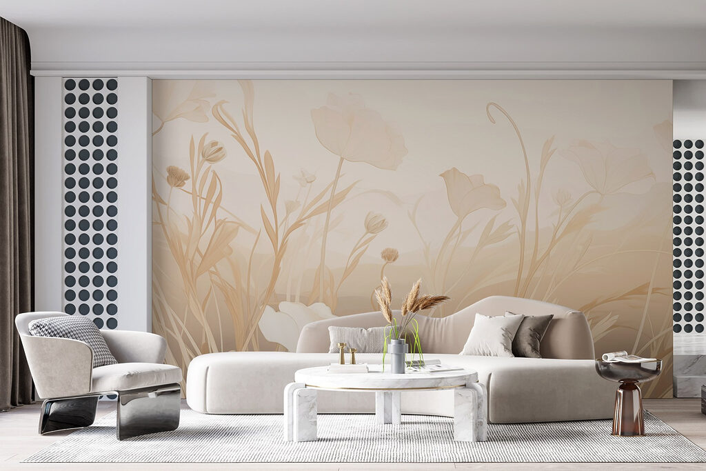Lichte bloemvormen in zandtinten — interieur 4