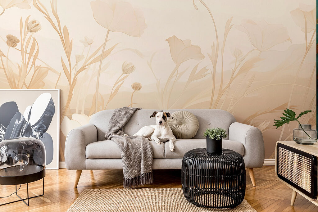 Lichte bloemvormen in zandtinten — interieur 5