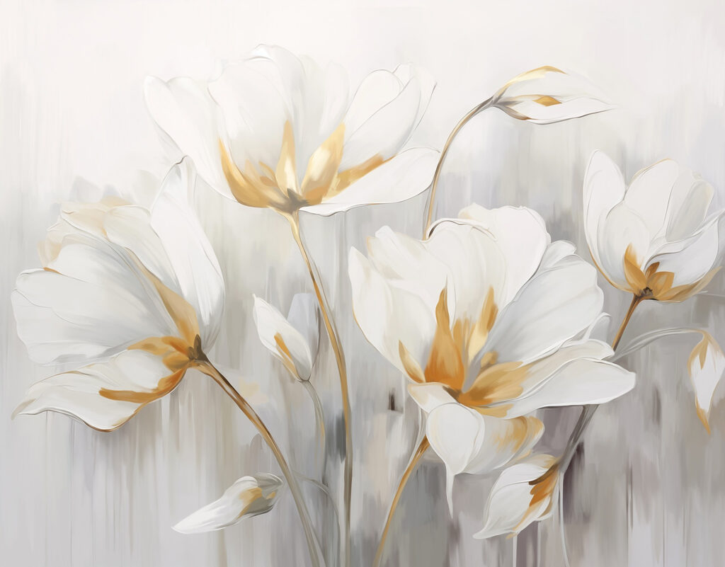 Witte tulpen met goudstrepen — volledig ontwerp