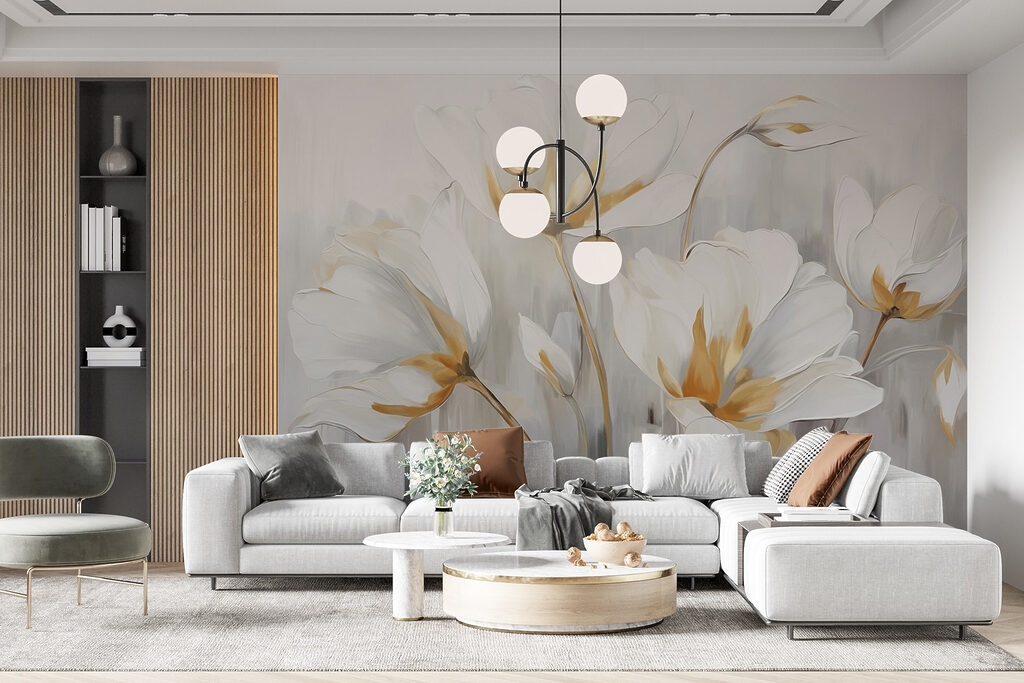 Witte tulpen met goudstrepen — interieur 5