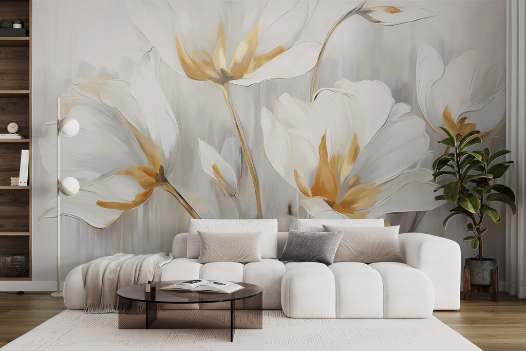 Witte tulpen met goudstrepen — interieur 6