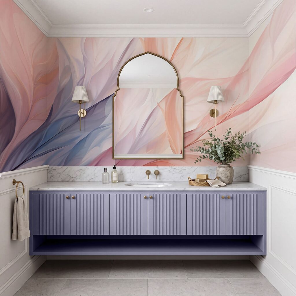 Zacht golvende bladeren in pastelkleuren in een interieur