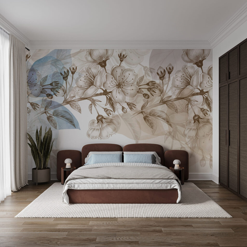 Bloemlijnen met blauwe bladeren — interieur 2