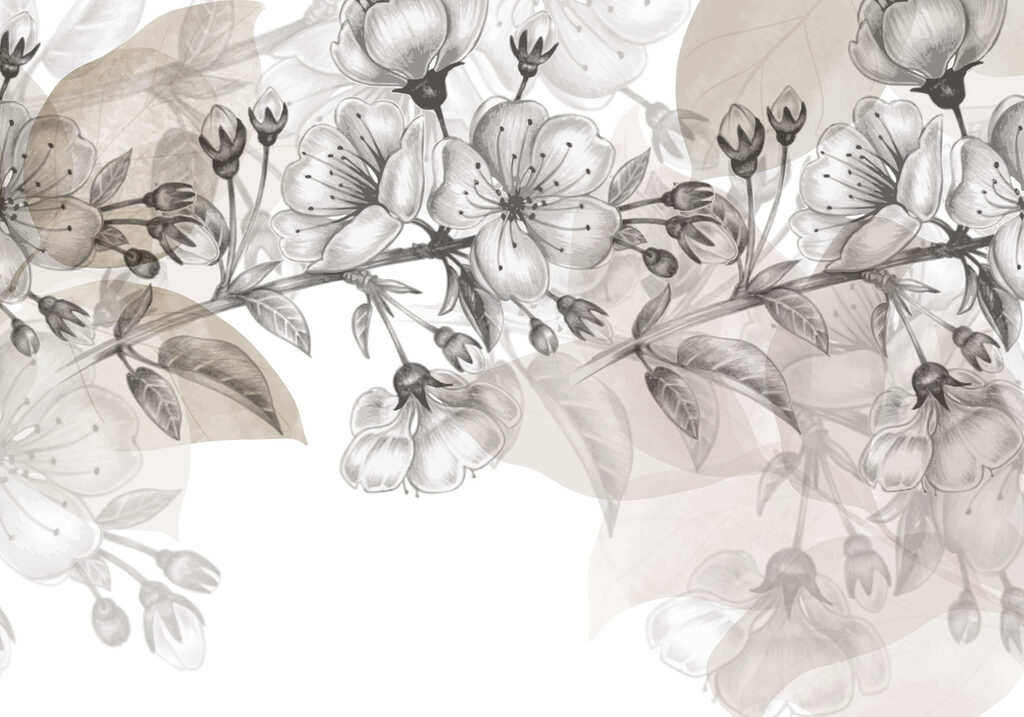 Tekening van een tak met bloemen — volledig ontwerp
