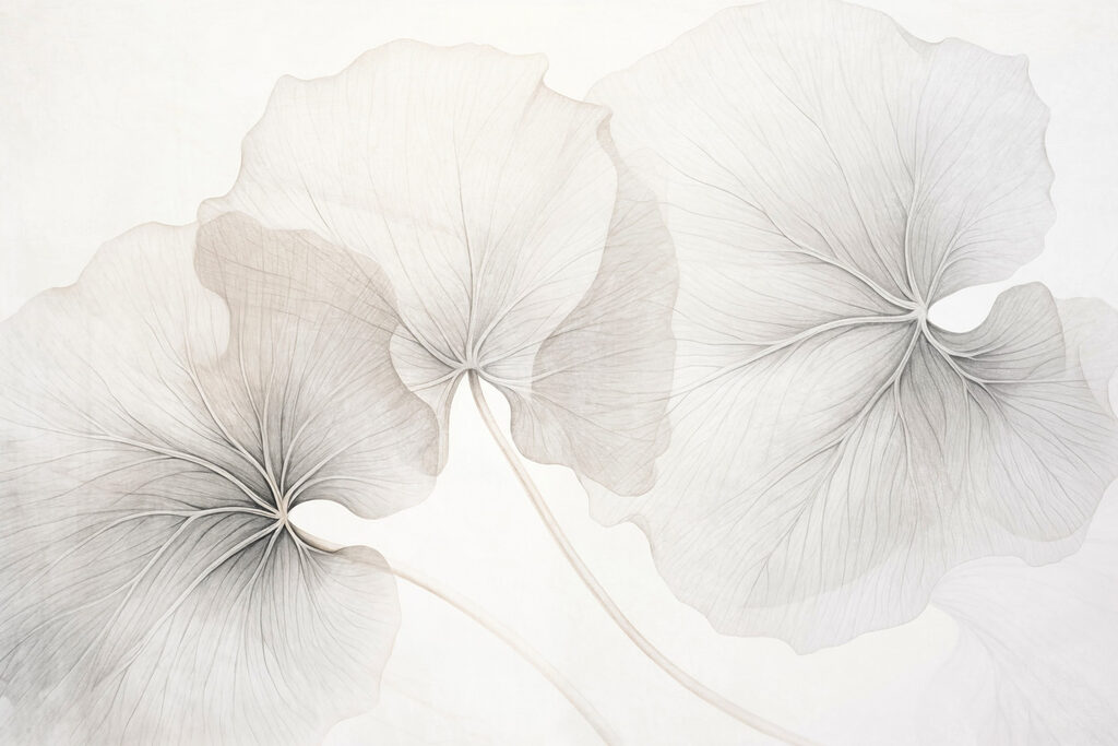 Ginkgobladeren in grijs potlood — volledig ontwerp