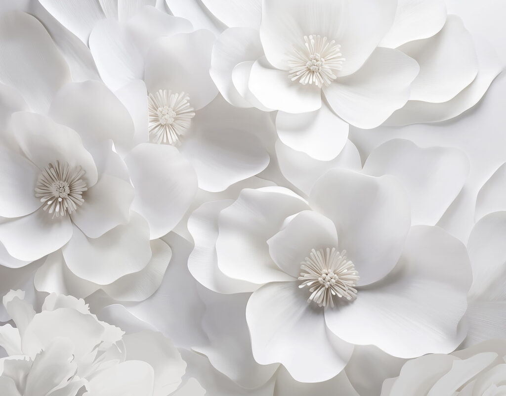 Witte bloemen, grijze schaduwen — volledig ontwerp