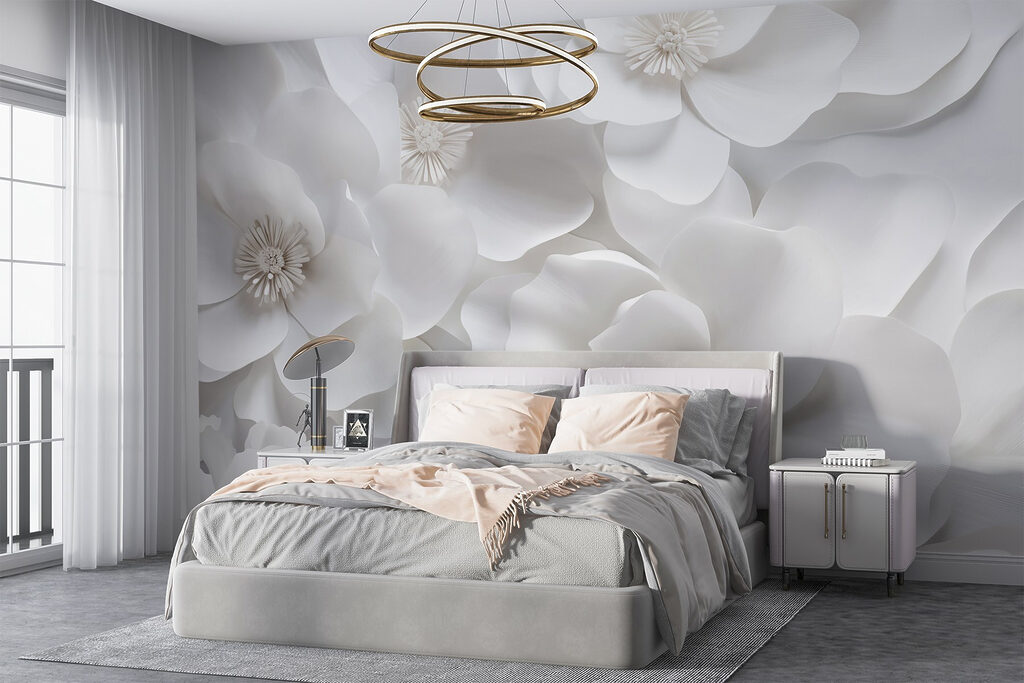 Groep witte bloemen in een interieur