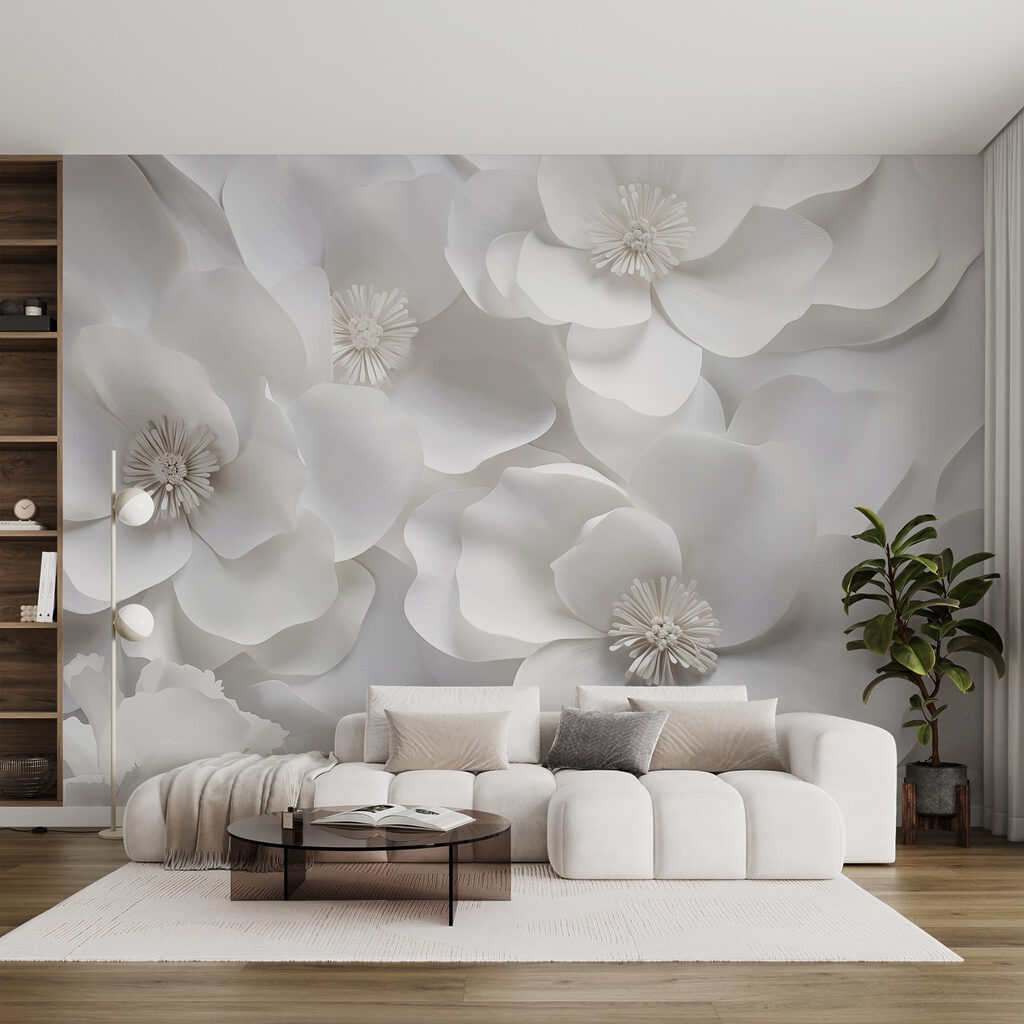 Witte bloemen, grijze schaduwen — interieur 5