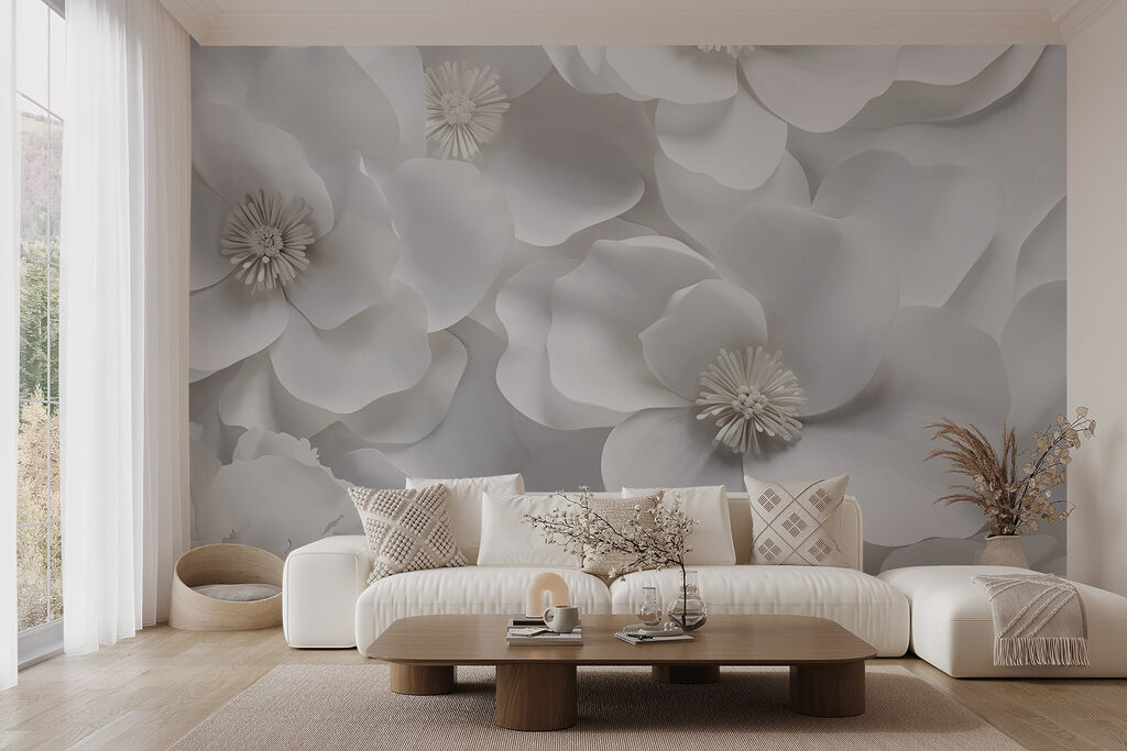 Witte bloemen, grijze schaduwen — interieur 6