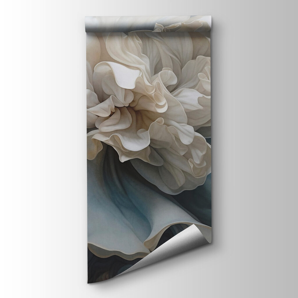 Witte bloem, blauwe golflagen — productweergave