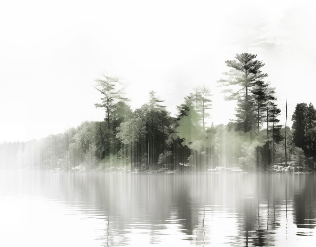 Bomen boven stil water — volledig ontwerp