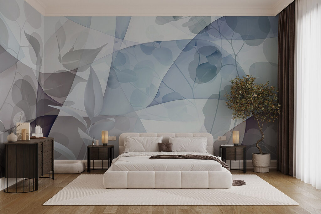 Blauwe vlakken met bladschaduw — interieur 1