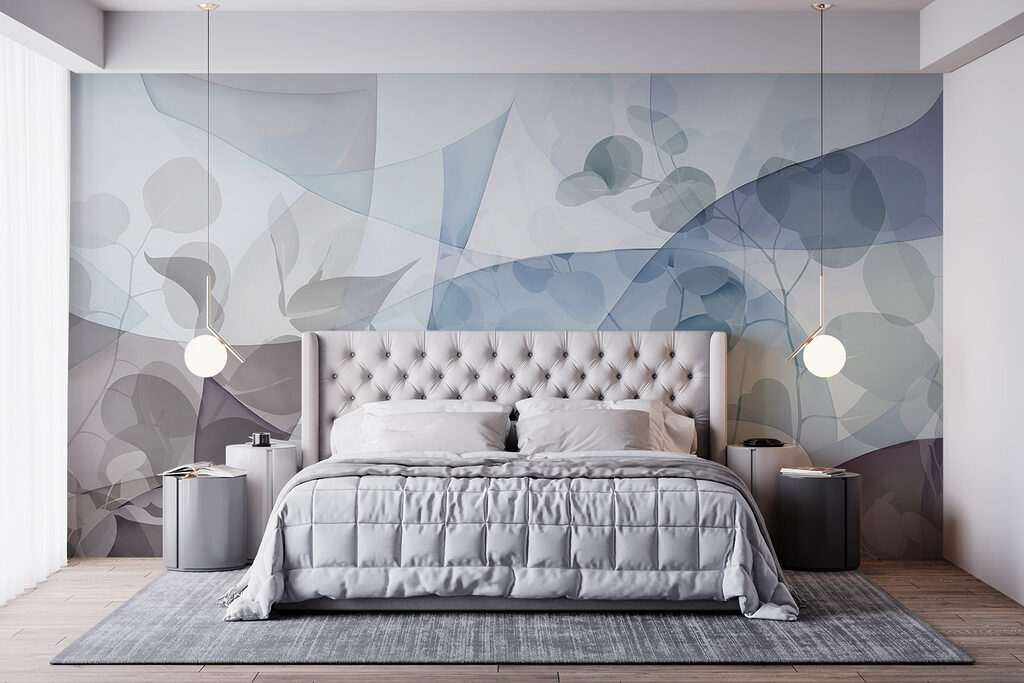 Blauwe vlakken met bladschaduw — interieur 2
