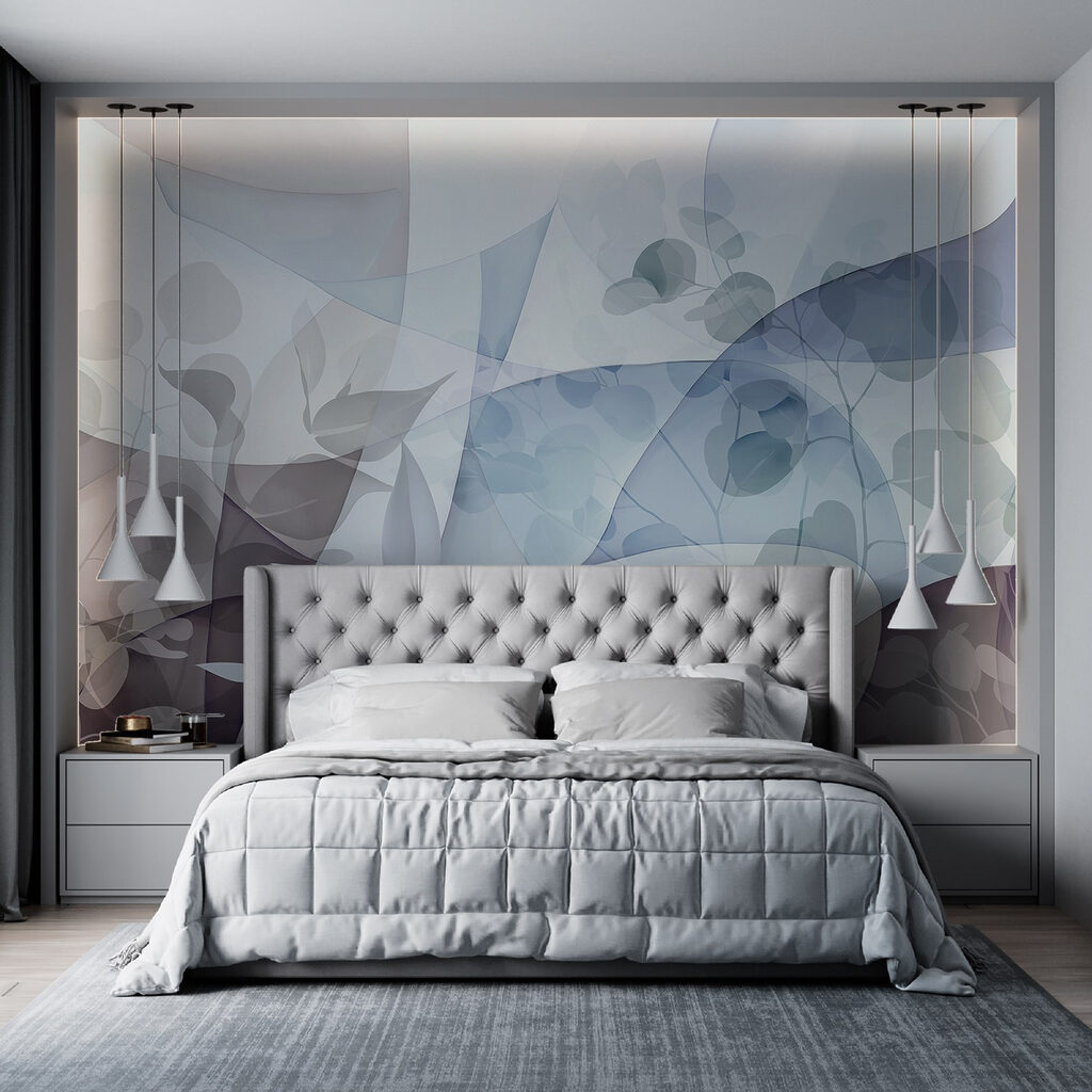 Blauwe vlakken met bladschaduw — interieur 3