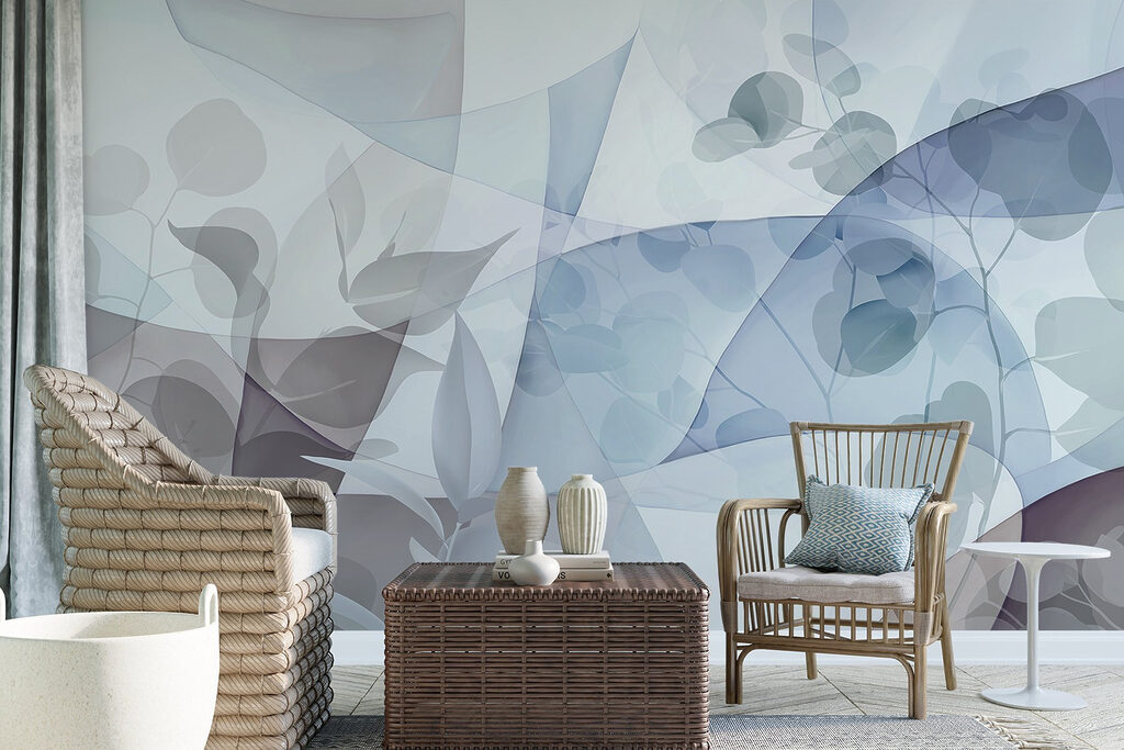 Blauwe vlakken met bladschaduw — interieur 4