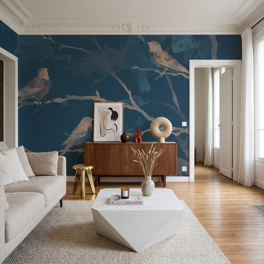Vogels rusten tussen takken — interieur 1