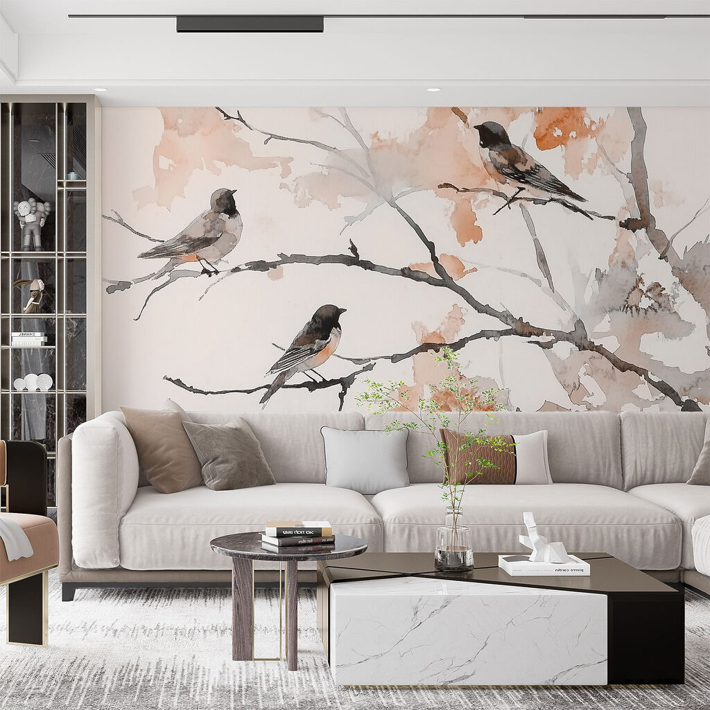 Vogels rusten tussen takken — interieur 2