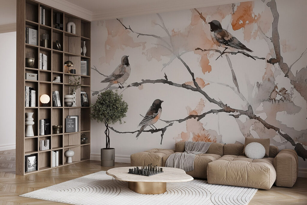 Vogels rusten tussen takken — interieur 3