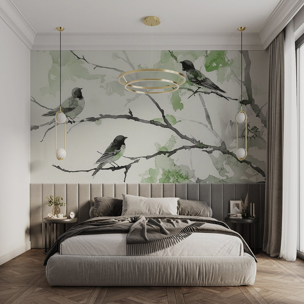 Vogels rusten tussen takken — interieur 2