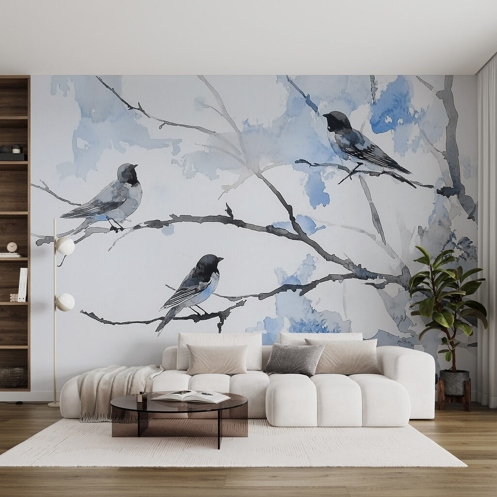 Vogels rusten tussen takken — interieur 2