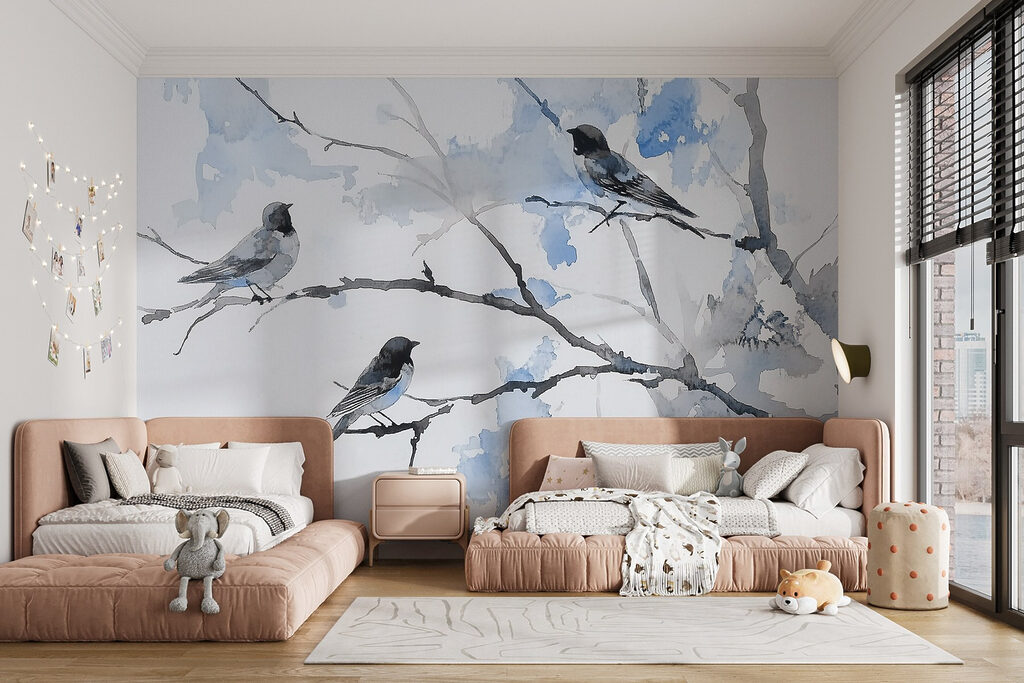 Vogels rusten tussen takken — interieur 3