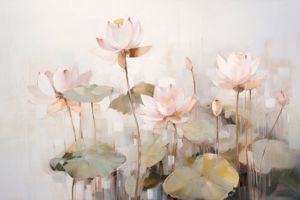 Roze lotus boven waterstrepen — volledig ontwerp
