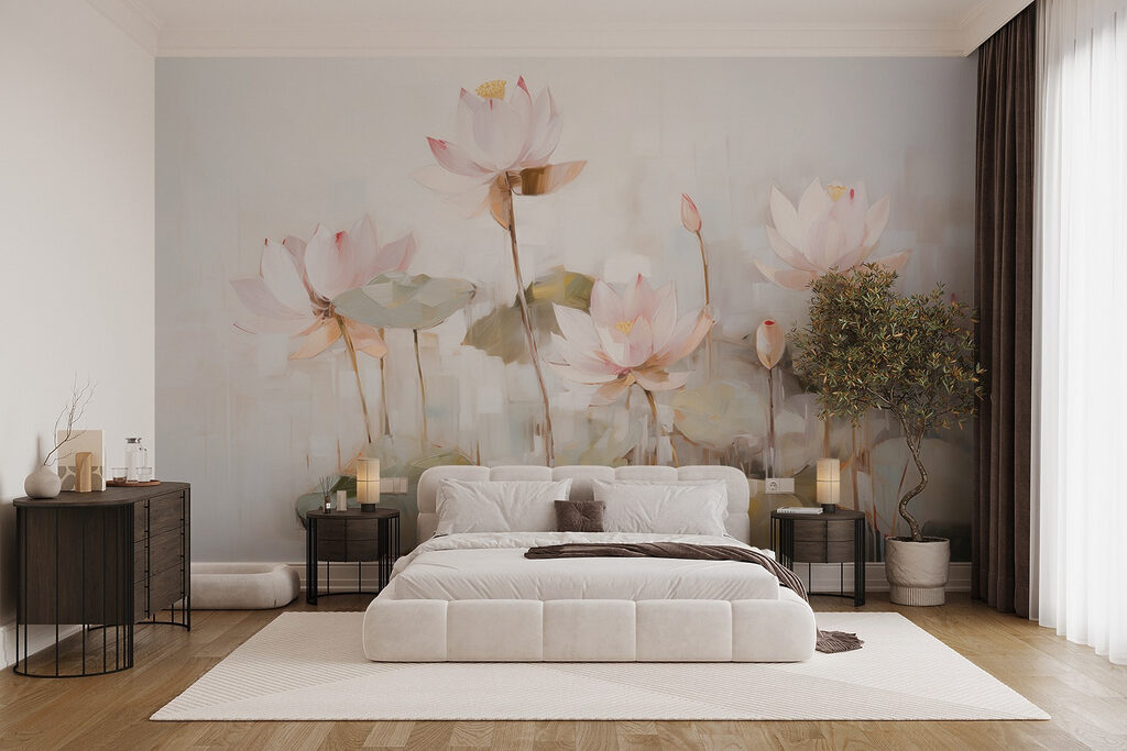 Roze lotus boven waterstrepen — interieur 1
