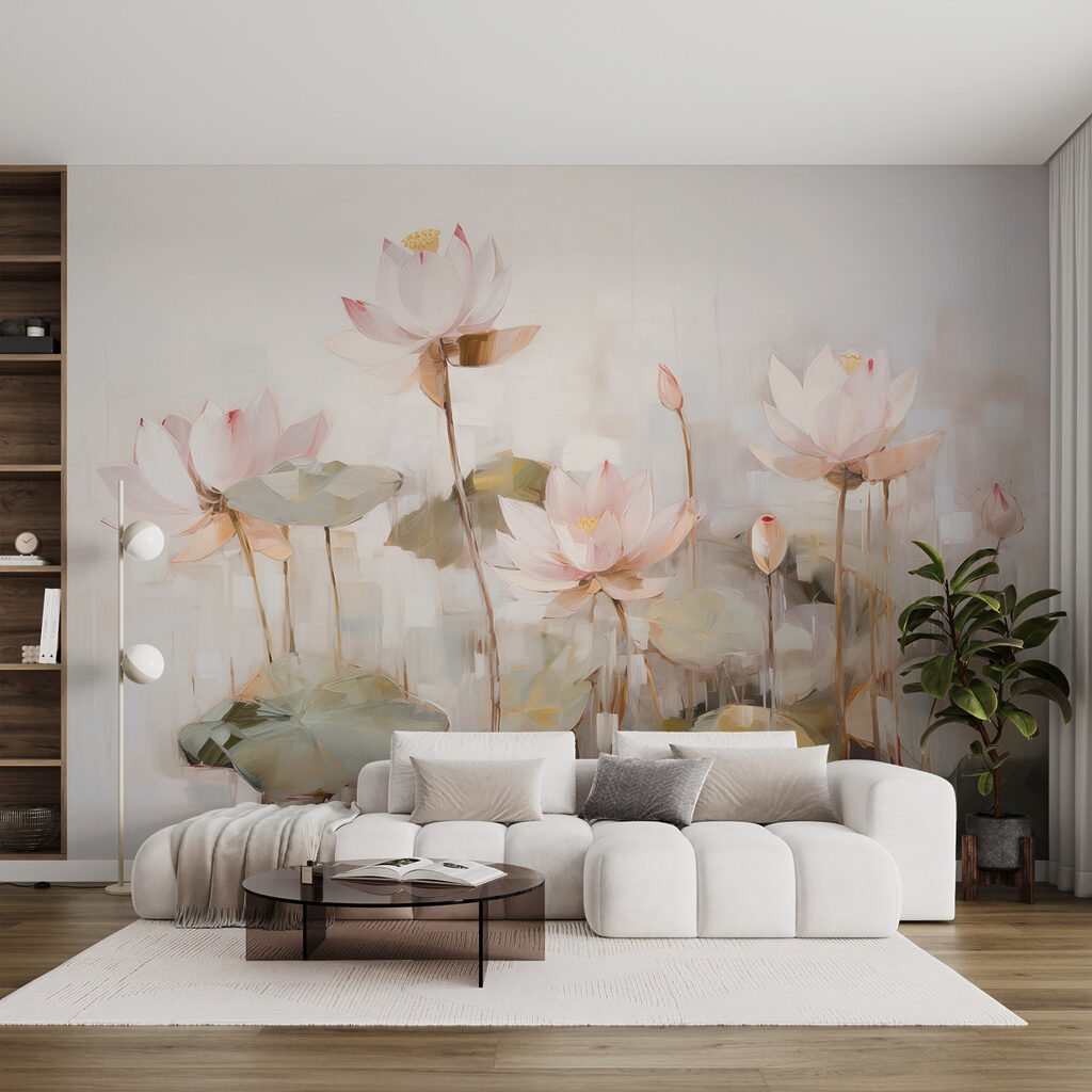 Roze lotus boven waterstrepen — interieur 2
