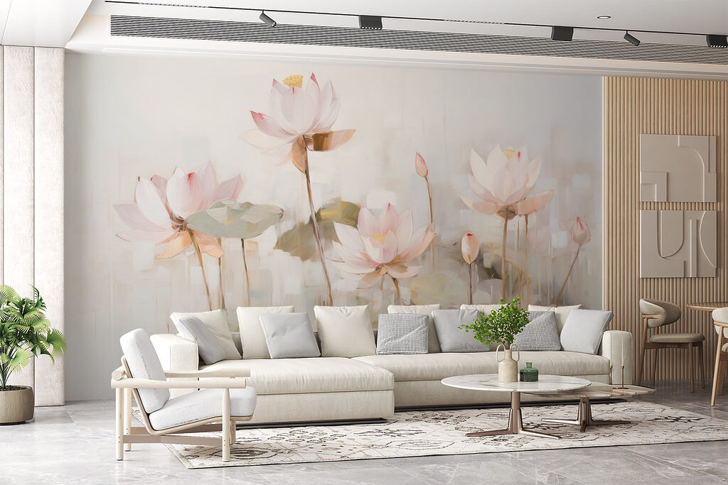 Roze lotus boven waterstrepen — interieur 3