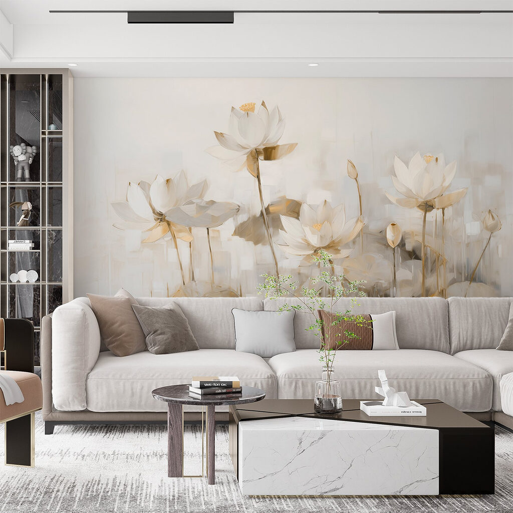 Schilderij van witte bloemen — interieur 1